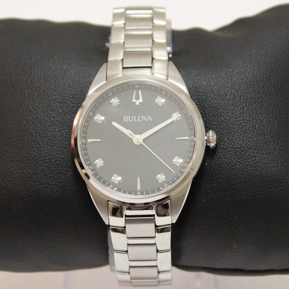 Bulova Sutton Ladies Watch Diamond Indices Black Mother Of Pearl Dial 33mm - Picture 3 of 13